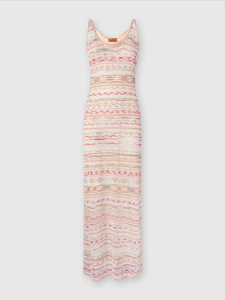 Long ribbed dress in slub viscose, Multicoloured  - DS24SG2GBK033GSM9AW