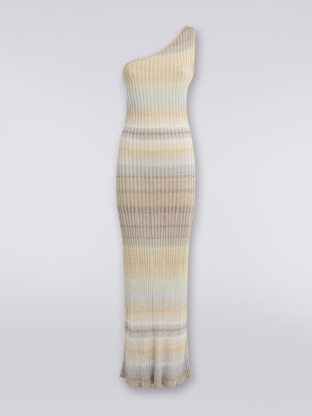 Robe longue à une épaule en tissu côtelé avec lurex, Multicolore  - DS24SG36BK036RSM9EI