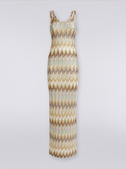 Langes ärmelloses Kleid aus Zickzack-Viskose mit Lurex, Mehrfarbig  - DS24SG54BR00Y5SM9CJ