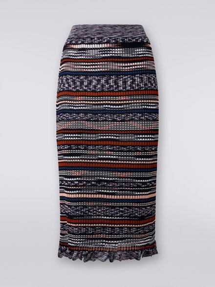 Ribbed midi skirt in slub viscose, Multicoloured  - DS24SH0KBK033GSM9AV