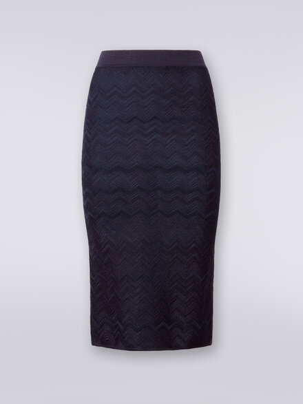 Midi skirt in chevron wool and viscose, Dark Blue - DS24SH0QBK033V93810