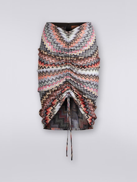 Gonna midi in cotone e viscosa zig zag con arricciatura , Multicolore  - DS24SH0YBR00UMSM96P