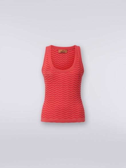 Tanktop aus Viskose-Baumwoll-Strick mit Chevronmuster, Rot  - DS24SK11BK033W81756