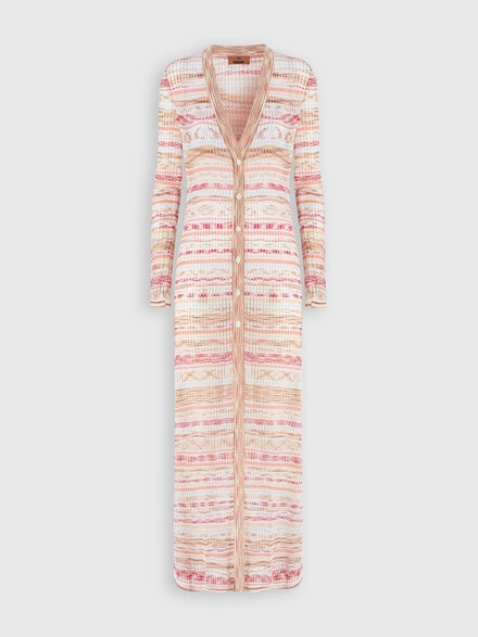 Long ribbed cardigan in slub viscose, Multicoloured  - DS24SM0YBK033GSM9AW