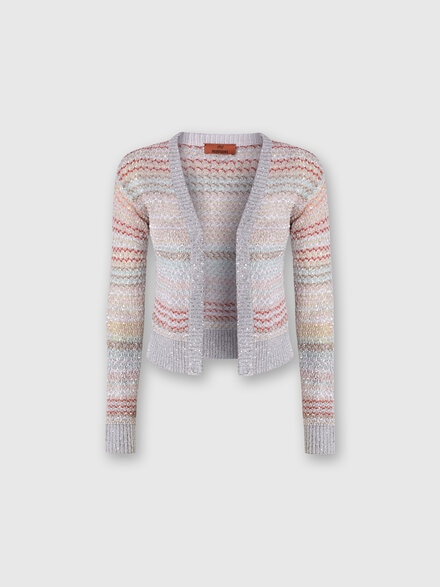 Cardigan corto in maglia a rete con paillettes, Multicolore  - DS24SM12BK033PSM9AI