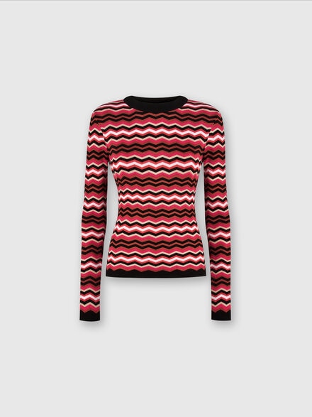 Pullover girocollo in cotone e viscosa zig zag, Multicolore  - DS24SN0GBK034FSM9AM