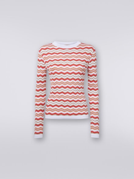 Pullover girocollo in cotone e viscosa zig zag, Multicolore  - DS24SN0GBK034FSM9AN