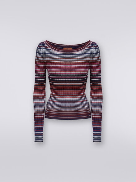 Pullover in cotone e viscosa a righe, Multicolore  - DS24SN0OBK033TSM9AU