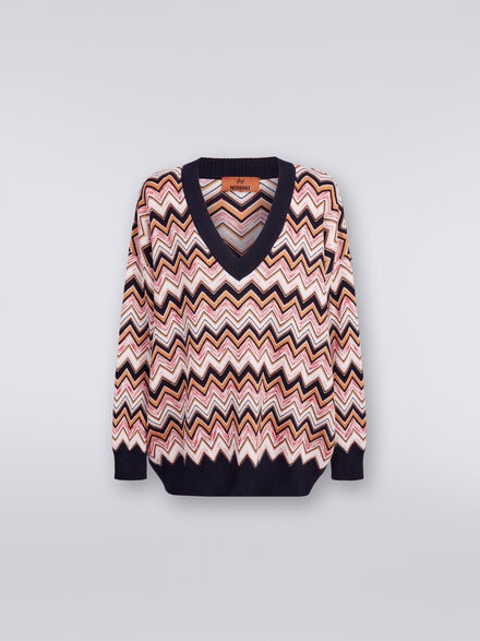 Oversized zigzag jumper with contrasting trim, Multicoloured  - DS24SN0PBK034ESM9AL