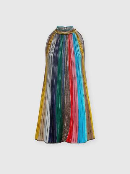 Mini-robe sans manches en maille plissée lamée, Multicolore  - DS24WG0PBK038MSM9EW
