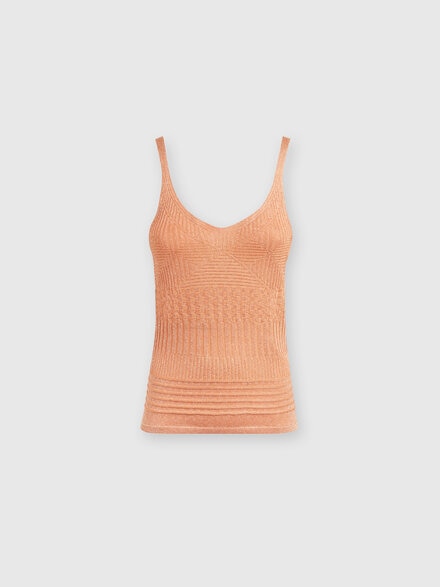 Lamé Tanktop aus Viskose mit mehreren Verarbeitungen, Orange Mehrfarbig  - DS24WK00BK036XS207Y