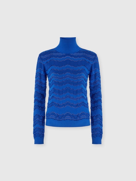 Lupetto in viscosa e lana con zig zag tono su tono, Blu - DS24WN19BK040ES72GH