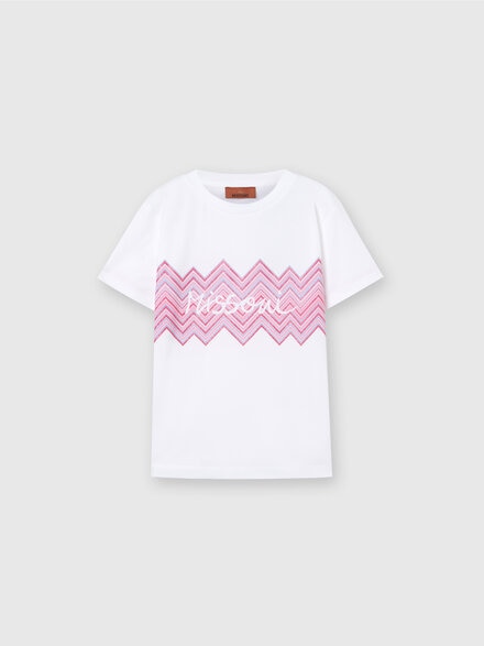 T-shirt in jersey di cotone con inserto chevron e logo, Multicolore  - KS24SL01BV00FVS019I