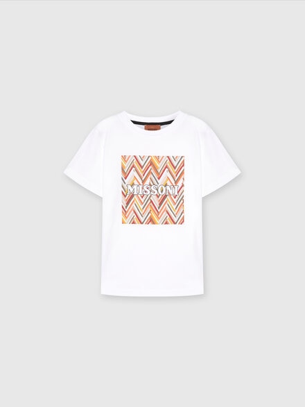 T-shirt en jersey de coton avec imprimé à chevrons et logo, Multicolore  - KS24SL08BV00FWS207Z