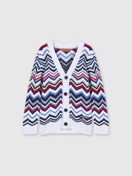 Cotton chevron knit cardigan, Multicoloured  - KS24SM00BV00FWSM9FV