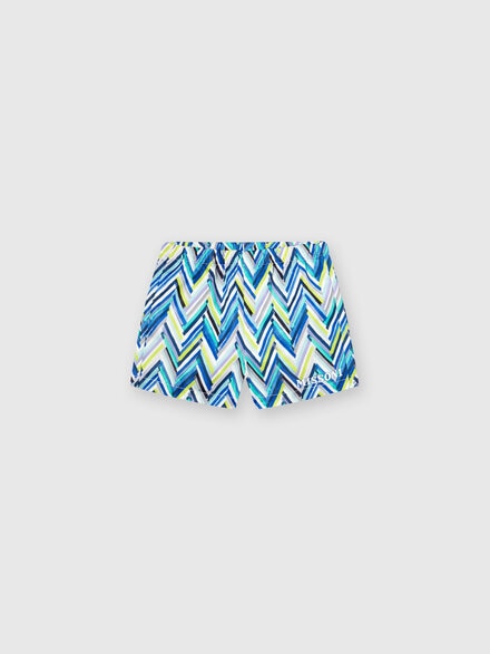 Swimming trunks with zigzag print and logo lettering, Multicoloured  - KS24SP03BV00FWS72GI