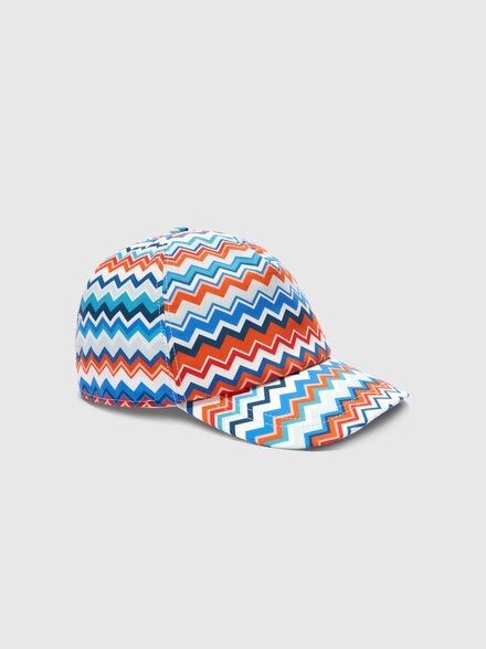 Hat with visor in cotton with zigzag pattern, Multicoloured  - KS24SS01BV00FWSM927