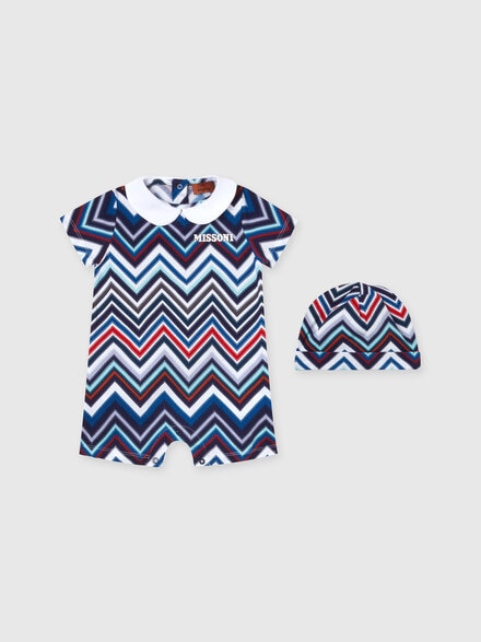 Two-piece set with cotton chevron jumpsuit and docker hat, Multicoloured  - KS24SU02BV00FWSM927