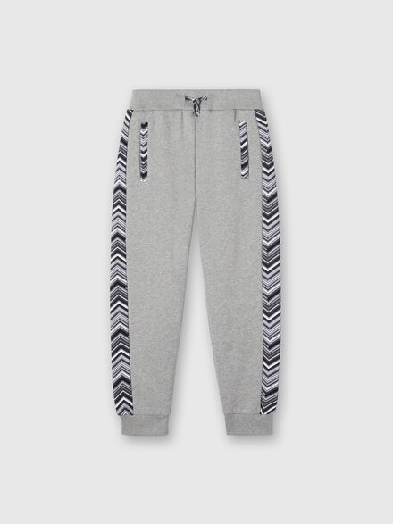 Cotton joggers with zigzag inserts, Grey - KS24WI02BV00GWS91O8