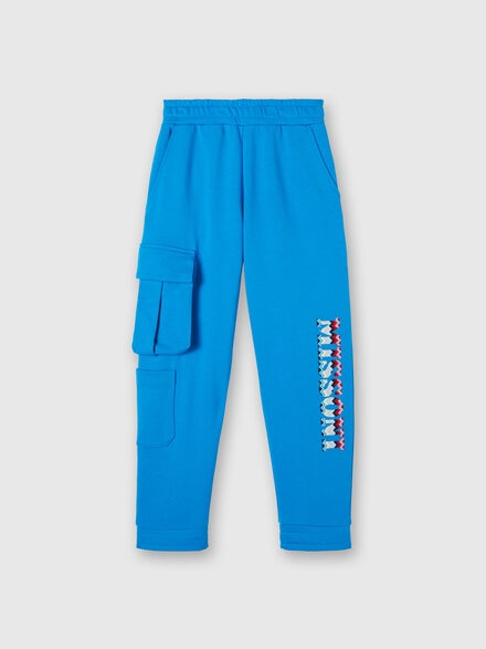 Cotton cargo joggers with logo lettering, Sky Blue - KS24WI03BV00GWS72KH