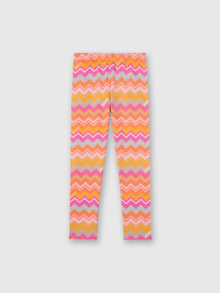 Zig zag stretch cotton leggings with logo, Fuchsia & Red - KS24WI06BV00GVS30F5