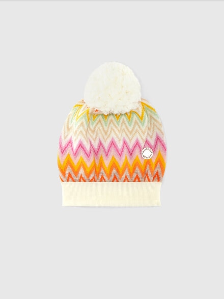 Cappello in lana zig zag con pon pon, Multicolore  - KS24WS00BV00GVSM923