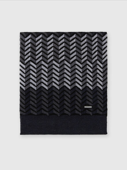 Zig zag virgin wool scarf with logo, Black & Grey - KS24WS06BV00GWS91O9