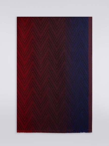 Viscose and wool chevron knit stole with frayed edges, Multicoloured  - LS23WS1KBV00EMSM67R