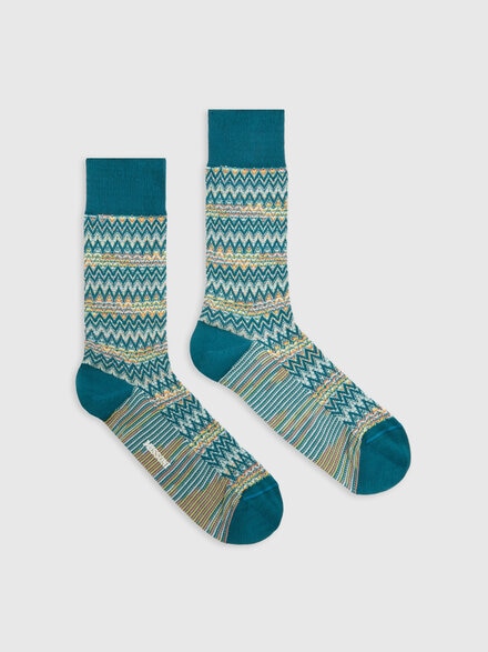 Cotton blend short socks with chevron pattern, Multicoloured  - LS24SS09BV00FTSM67S