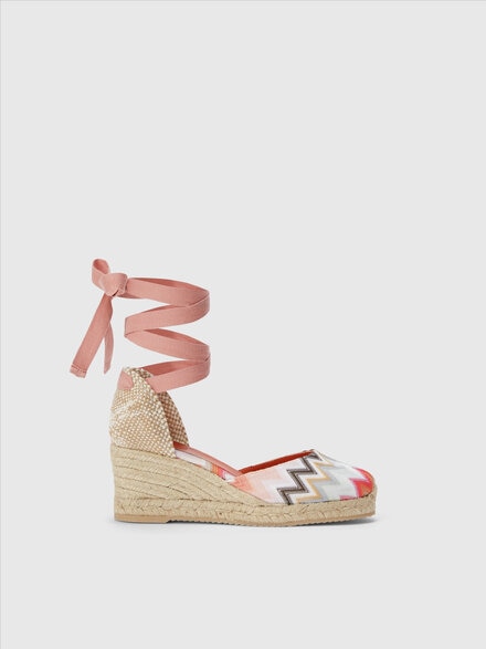 Espadrilles con tomaia in tessuto chevron e zeppa, Rosa   - LS24SY07BV00FYS30DS