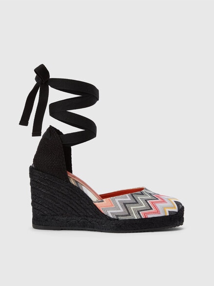 Espadrilles avec tige en tissu à chevrons et talon compensé, Noir    - LS24SY07BV00FYS91KN