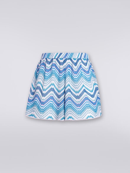 Viscose and lurex chevron cover-up shorts, Blue - MC22SI00BR00XKS72G5