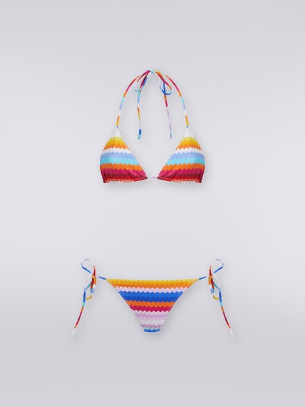 Bikini in nylon stretch stampa zig zag, Multicolore  - MC22SP00BJ00J7SM99F