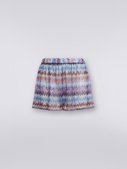 Chevron viscose tulle cover up shorts, BLUE SHADE CHEVRON - MS22SI01BR00T6S72CB