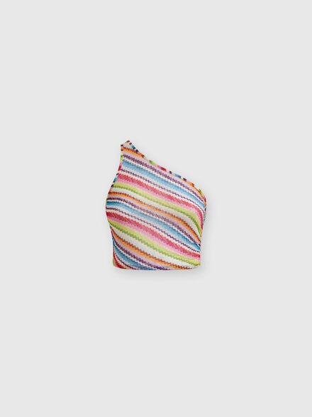 One-shoulder crop top with side gathering, Multicoloured  - MS24WK01BR00Z4SM9HA