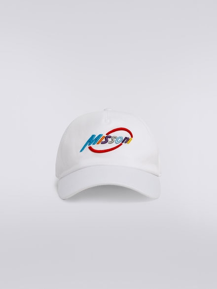 Cappello con visiera in cotone con scritta logo multicolore, Bianco  - OS23SS07BW00ODS0180