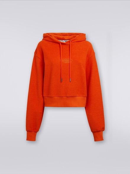 Sweat brossé court avec capuche et logo, Orange - SS24SW01BJ00IJS207S