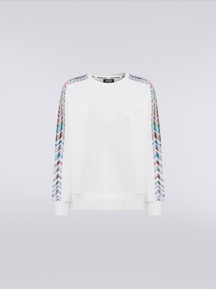 Crew-neck sweatshirt with logo and knitted details, Multicoloured  - SS24SW06BJ00JVS01BK