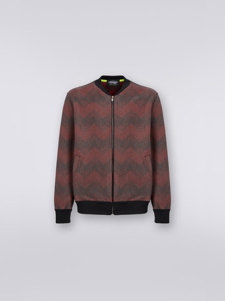 Cotton blend zigzag bomber jacket in collaboration with Mike Maignan, Black & Red - TS23SC04BK031NS414U