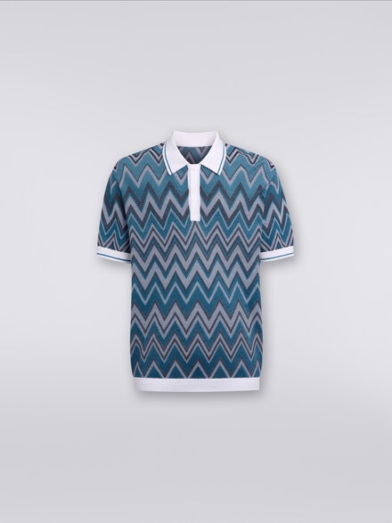 Polo en mailles à motif zig zag avec finition unie, Noir    - TS24S202BK035WS72FQ