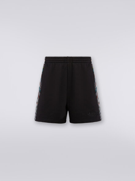 Short en sweat avec logo et bandes latérales en mailles, Noir    - TS24SI01BJ00JVS91J4