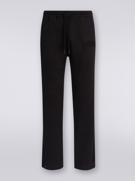 Pantaloni in felpa con logo e bande laterali in maglia, Nero    - TS24SI03BJ00INS91J4