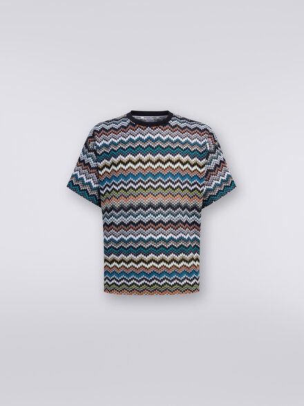 T-shirt à col rond en mailles de coton à zig zag, Multicolore  - TS24SL03BR00UUSM9AX
