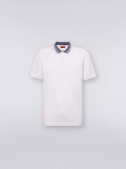 Polo in cotone con colletto fiammato e scritta logo, Bianco  - UC22W200BJ0019S00K5