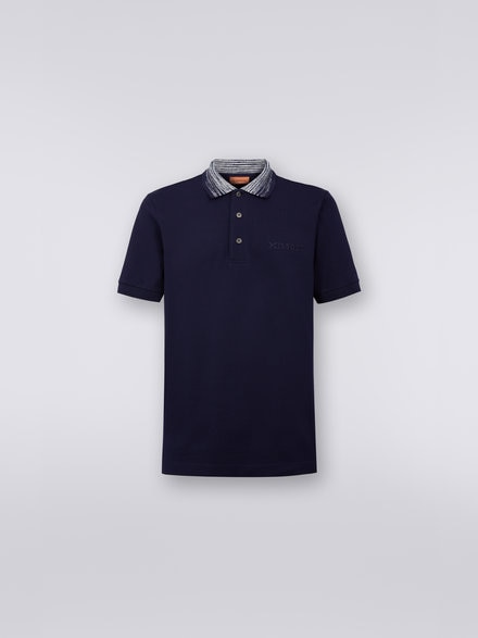 Poloshirt aus Baumwolle mit Kragen in Flammgarnopitk und Logoschriftzug, Marineblau - UC22W200BJ0019S70WR