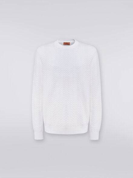 Cotton chevron crew-neck pullover, White  - UC24SN00BK023LS017L