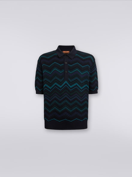 Polo a maniche corte in misto cotone chevron, Multicolore  - US23W20ABK026NSM8YP