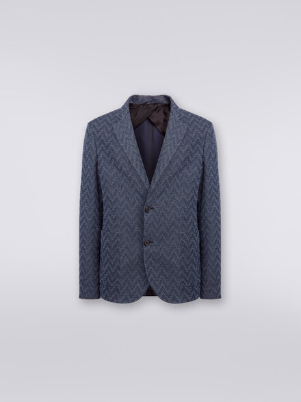 Zigzag cotton single-breasted blazer , Blue - US23WF07BT0067S72FG