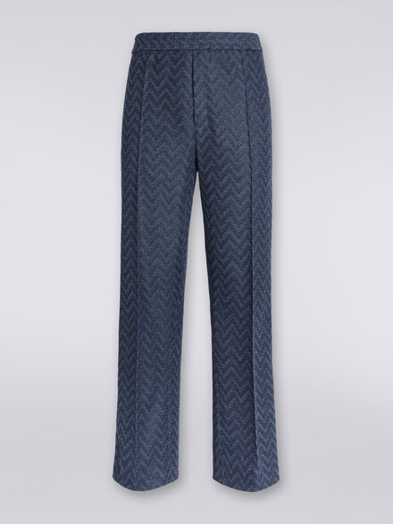 Straight cotton knit chevron trousers , Blue - US23WI0NBT0067S72FG