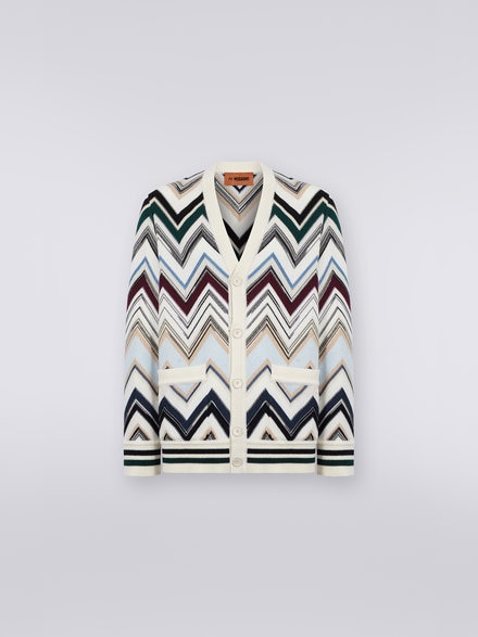 Cárdigan de punto de lana y algodón zigzag, Multicolor  - US23WM0EBC003FSM8WS